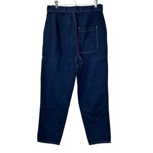 Sandrine Rose French Worker Patchwork Wide Leg Cotton Linen Pants Blue 24 NWT
